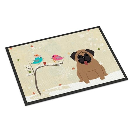 Carolines Treasures Christmas Presents Between Friends Pug Brown Indoor or Outdoor Mat, 24 x 0.25 x 36 in. BB2477JMAT